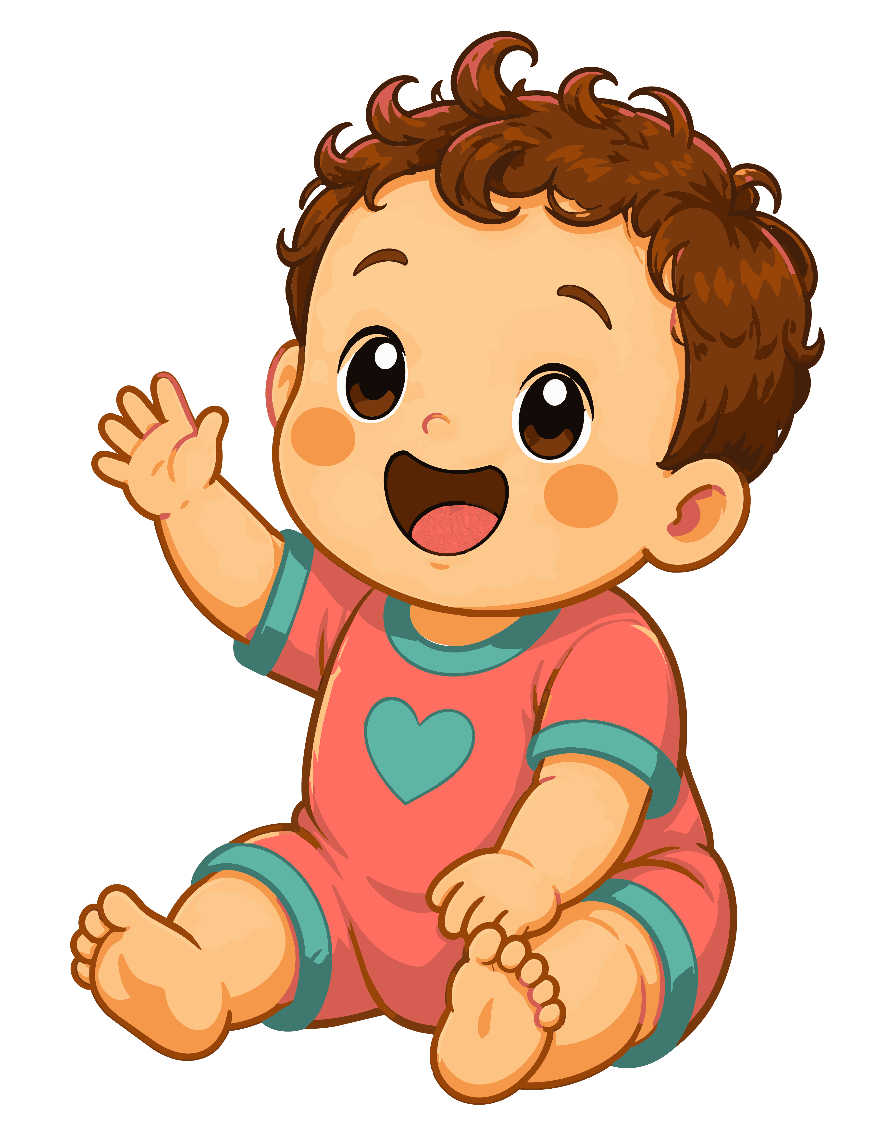 A HUGGED baby character sitting happily
