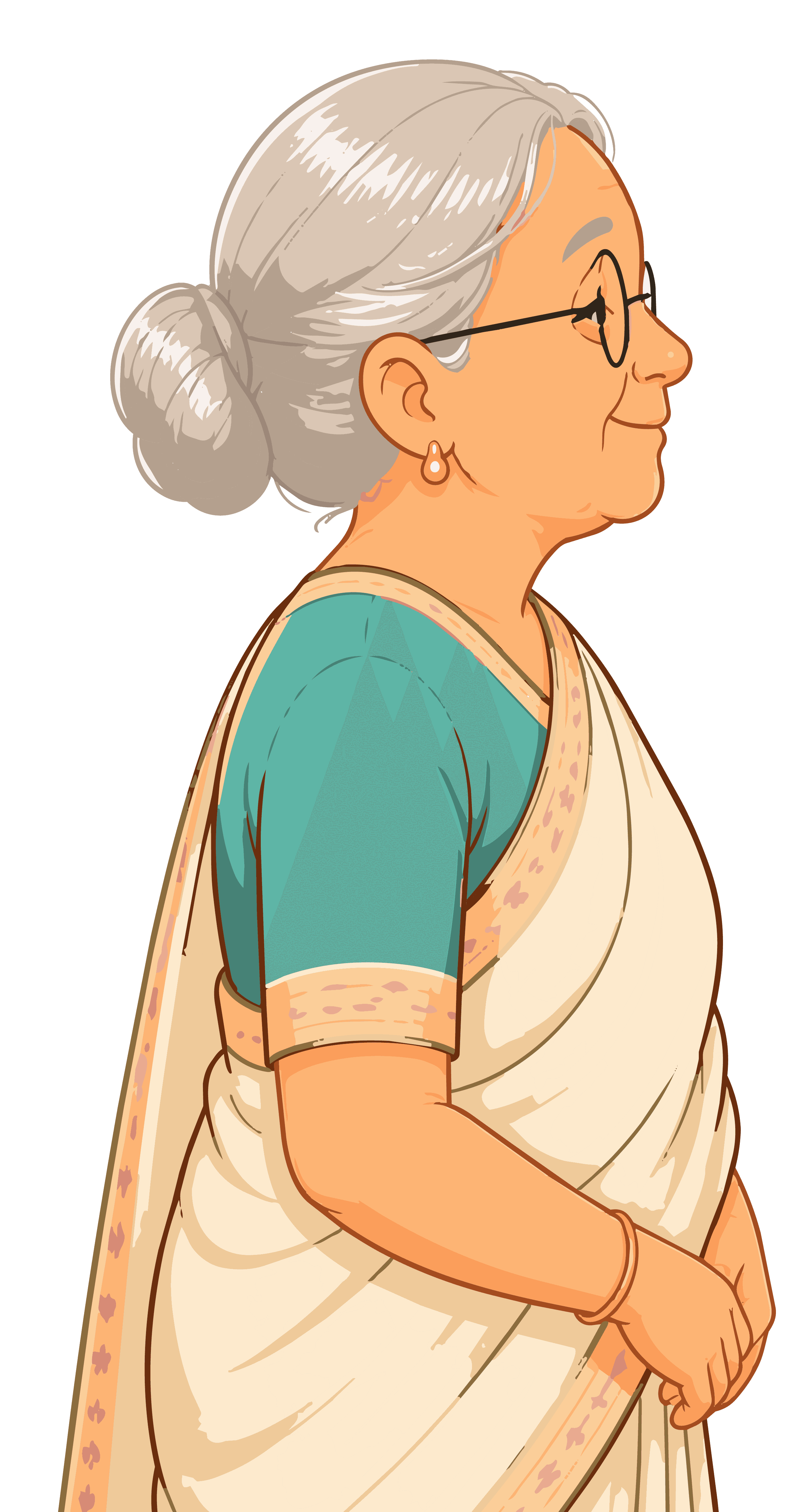 A HUGGED grandparent character smiling warmly